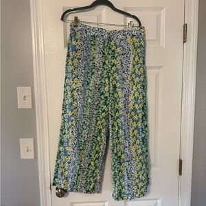 Loft | Yellow Blue Green Floral Linen Blend Pants | Size M